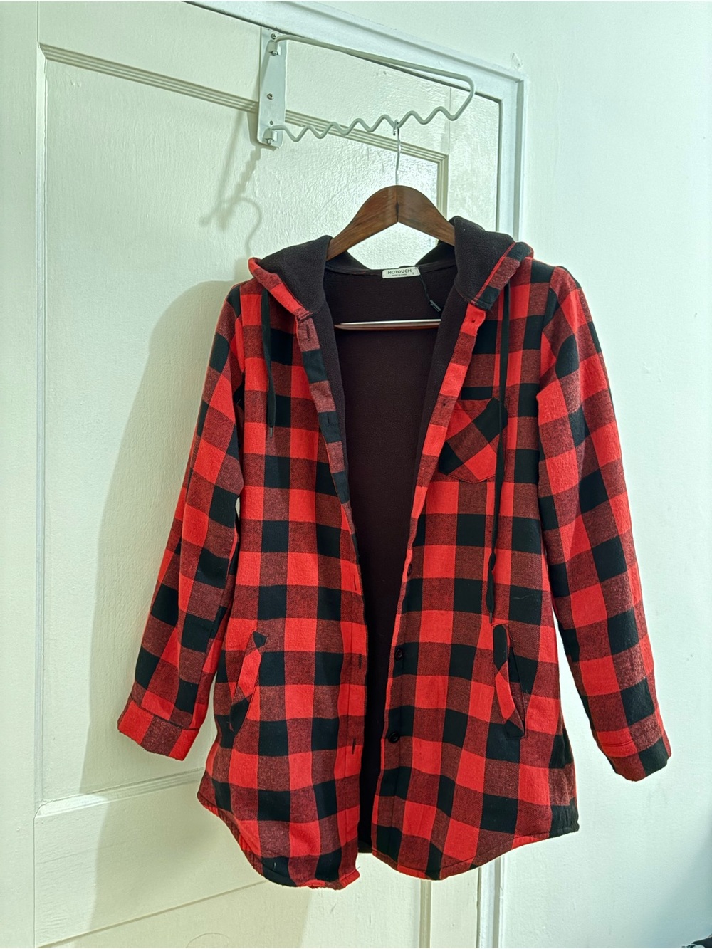 HOTOUCH women’s size small Plaid Red & Black multi pocket Hooded Jacket - Women